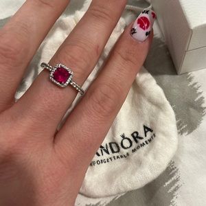 Pandora 925 silver silver and pink crystal ring. Size 8.